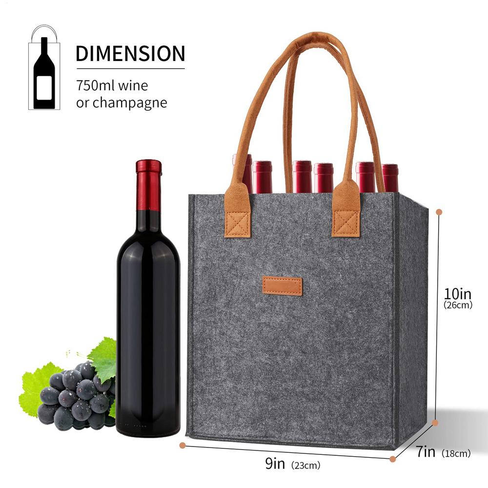 

6 Bottle Wine Carrier with Divider Felt Wine Storage Tote Bag Portable Wine Gift Bag Red Wine Storage Box with Handle сірий колір