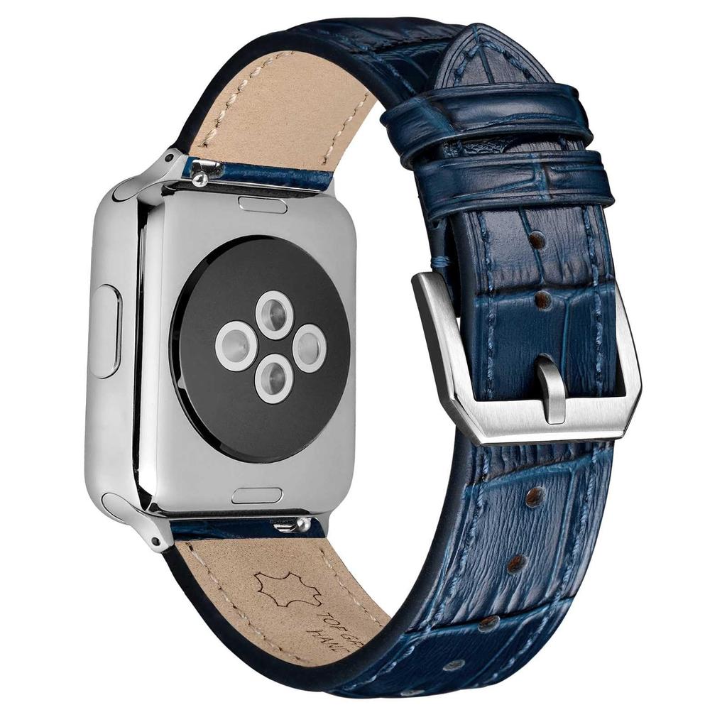 ANNEFIT Genuine Leather Watch Replacement Quick Buckle Band, 24mm, Crocodile-Embossed Leather, Strap, Release, Blue/Silver