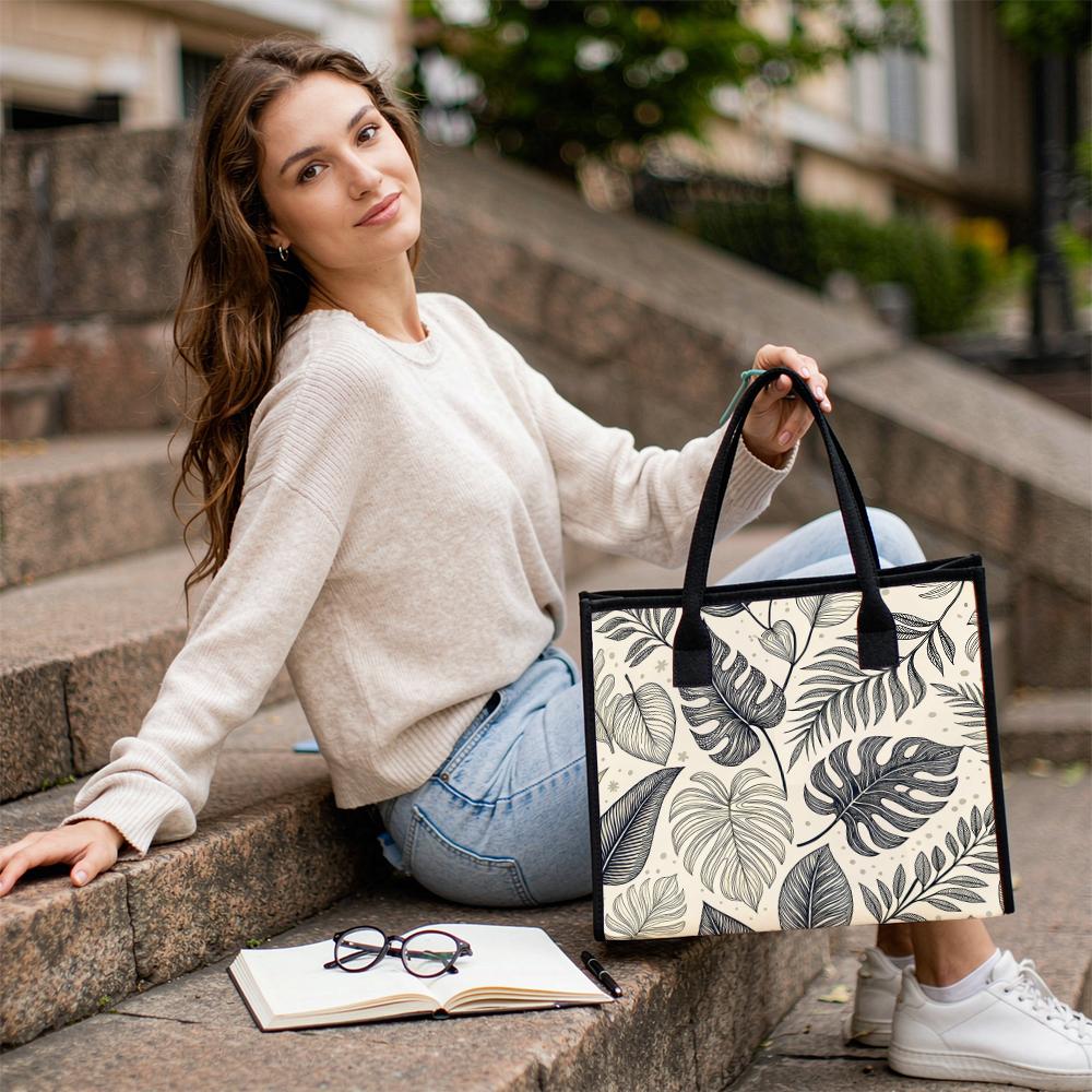 Boho Tropical Leaf Print Tote Bag Aesthetic Daily Carry Bag for Ladies