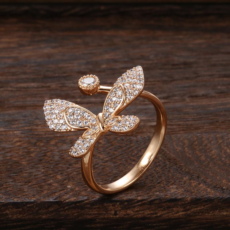 New Fashion Natural Zircon Butterfly Ring Rose Gold Color Luxury Shiny Cocktail Party Opening Ring For Women Jewelry