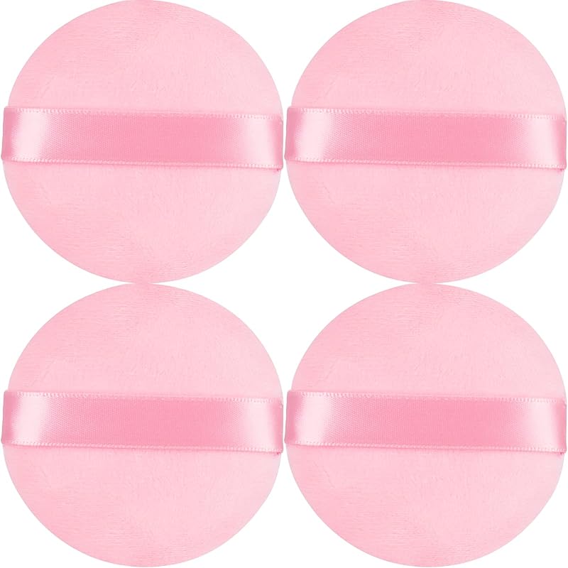 Powder Puff Face Makeup Soft Velour Beauty Blender Sponge for Loose Powder Foundation Setting Powder Puffs Reusable Stocking Stuffers for Women 4Pcs_Pink