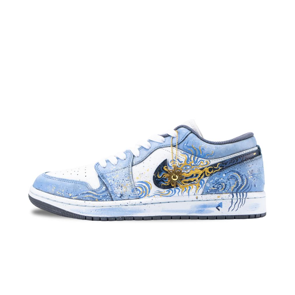 Jordan Air Jordan 1 Azure Luster Abrasion Resistant Vintage Basketball Shoes Unisex Blue Gold 553558-044(Team836-)