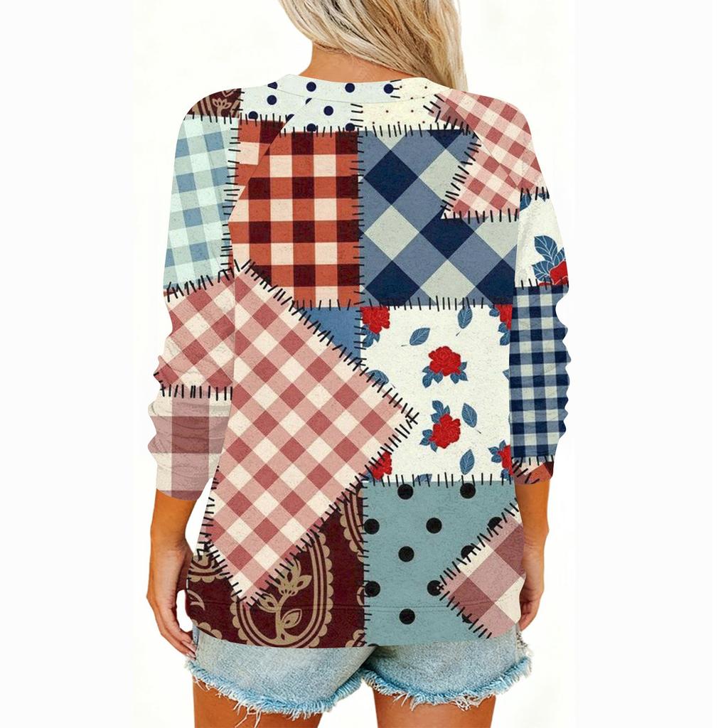 Damen Modisches Rundhals Schulter Langarm Bedrucktes Lässiges Pullover-Oberteil