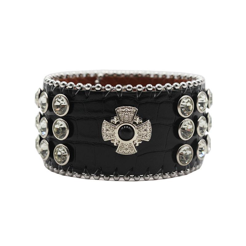 Europäischer und Amerikanischer Beliebter Strass Armschmuck, Modisches Design Diamantenbesetzter PU Leder Handschmuck