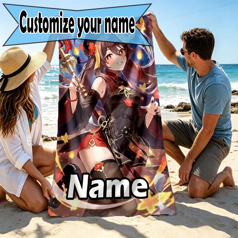 Custom Name Personalized Genshin Impact Print Beach Towel, for Trip Camping Beach Party Home Decor, Birthday Gift for Family & Friends