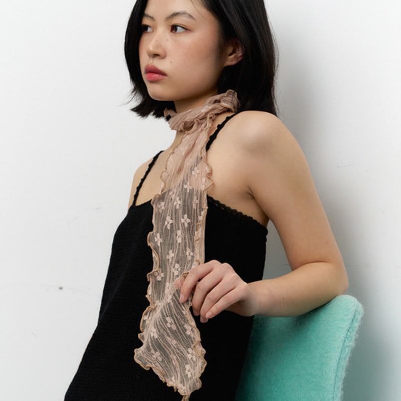 Geegee Flower Mesh Long Scarf - Beige