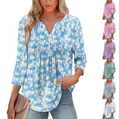 Tricou cu mâneci șapte sferturi, cu decolteu în V, pliat, la modă, pentru femei