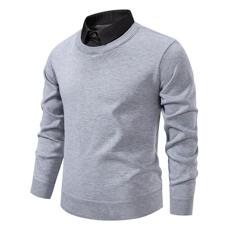 Autumn and Winter New Men's Fake Two-piece Knitted Fashion Shirt Collar Jacket Men's Sweater T-shirt Bottoming Shirt