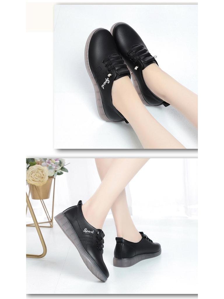 Soft Leather Mom Shoes: Autumn Comfort Deep Mouth Slip-Ons for Middle-Aged & Elderly Women with Soft Sole & Upper