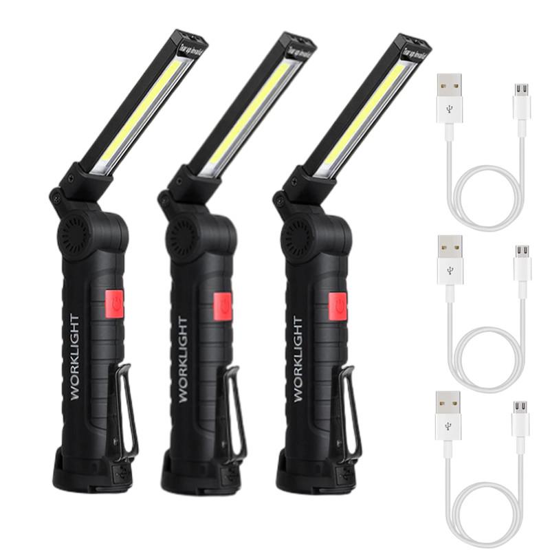 New Portable COB LED Flashlight USB Rechargeable Work Light Magnetic Lanterna Hanging Lamp with Built-in Battery Camping Torch