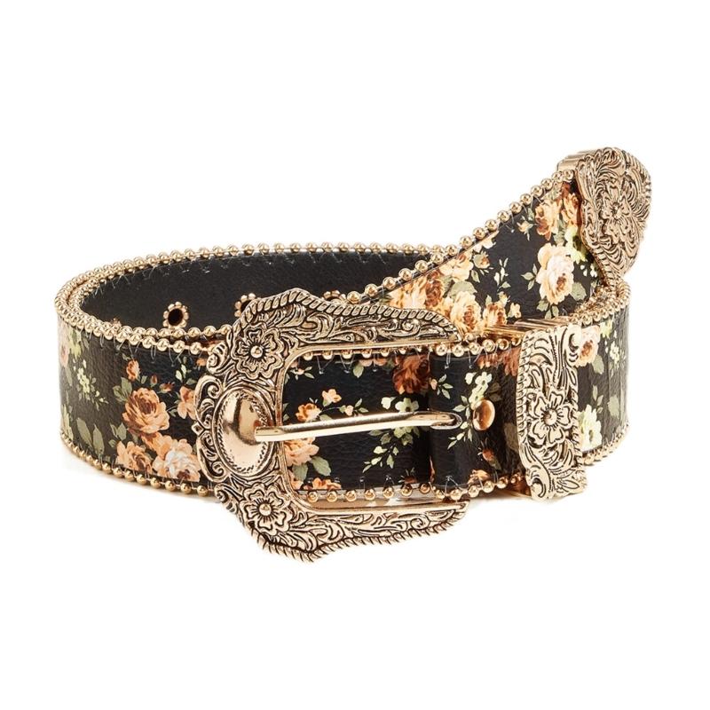 

Элегантный ретро цветочный дизайн женский ремень ПУ кожаный пояс надежная металлическая застежка украшение для талии повседневная носка 1 золотой