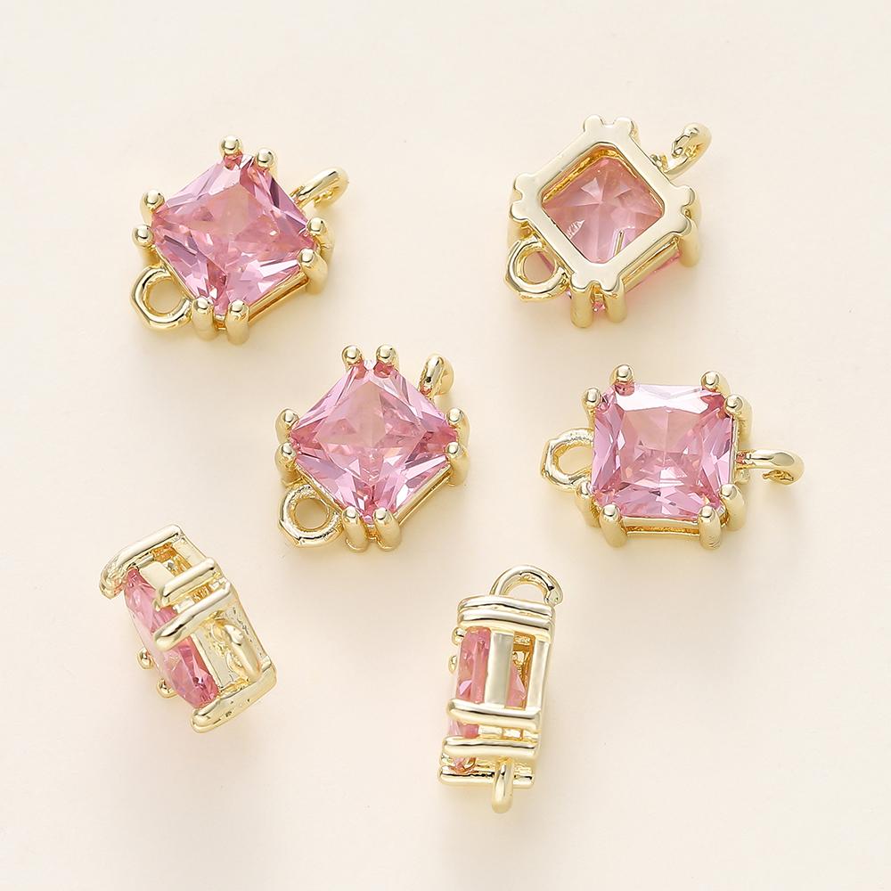4/6Pcs 14/18K Gold Color Plated Zircon Single Hole Love Heart Double Hole Square Pendants For DIY Jewelry Making Findings