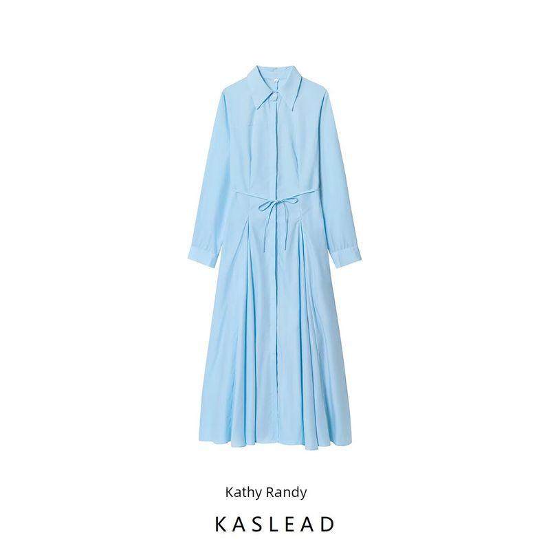 Kaslead New Women clothes Western Style Fashion Simple Casual Shirt Long Dress