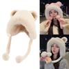Cute Bear Ears Windproof Hat Velvet Lining Cycling Cap Fashion Bucket Hat  Women