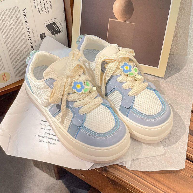 High-value Wheat Ear White Shoes for Women 2025 Spring and Autumn Models Mesh Breathable and Versatile Ins Trendy Casual Canvas Board Shoes for Women