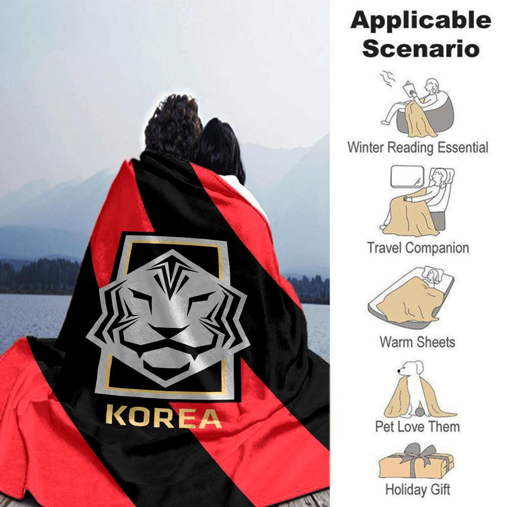 Korea Tiger Emblem Print Flannel Throw Blanket, Soft Warm Blanket for Sofa Bed Couch Home Decoration