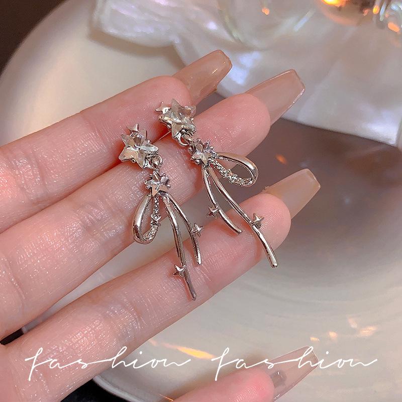 Korean-Style Diamond Tassel Bow Earrings - Elegant Long Earrings for All Occasions