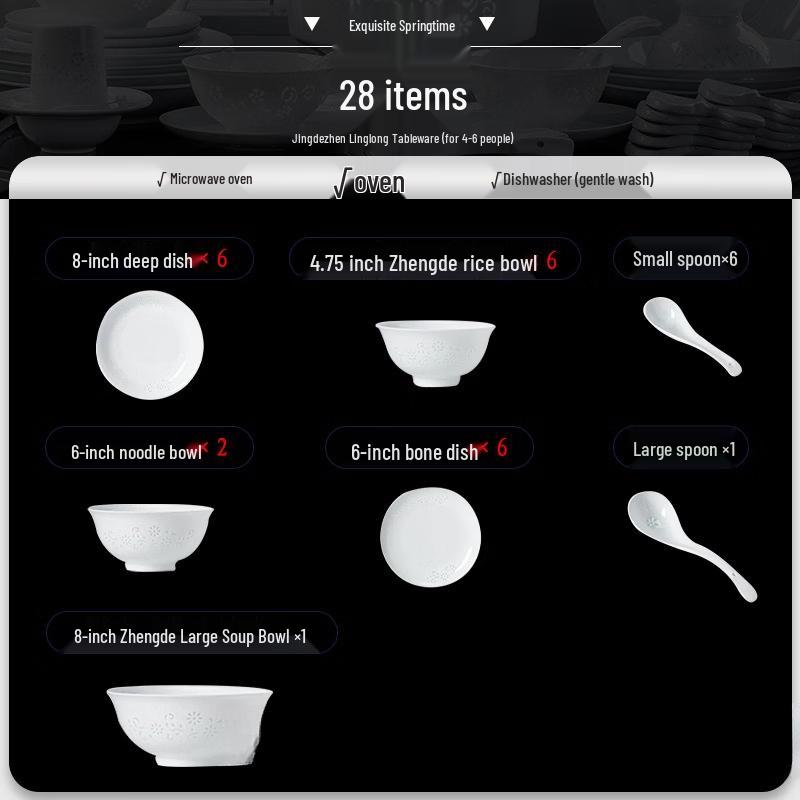 European Style Spring Charm White Porcelain Underglaze Dinnerware Set