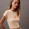 Calvin Klein Vitality Girl Short Ribbed Slim Fit Off-Shoulder Short Sleeve T-Shirt Women Tops 47AB802-RM7