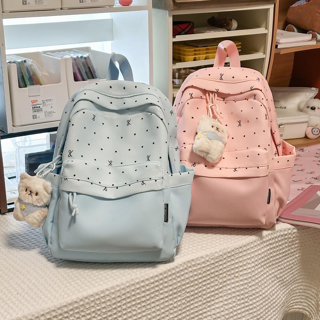 Schoolbag girly heart atmosphere polka dot bow versatile high value backpack female student schoolbag commuting simple backpack