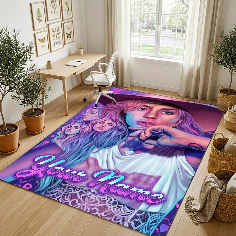 Personalized Crystal Velvet Carpet,Lady Gaga Custom Printed Name, Plush Area Rug For Home Indoor Decor