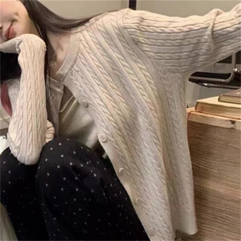 Spring and Autumn New Fashion Casual Versatile Outerwear Sweater Women's Soft Waxy Twist Simple Knitted Cardigan Top Trendy