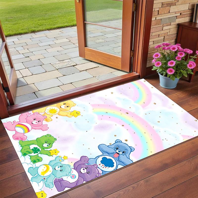 Anti‑Slip Crystal Velvet Floor Rug, Care Bears Design Carpet for Indoor Living Bedroom Home Decoration