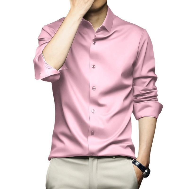 Langarmhemd für Herren, Business, hochwertiges Seidenhemd, bügelfrei, knitterfrei, professionell, formell, mehrfarbig, Sommer, Frühling und Herbst