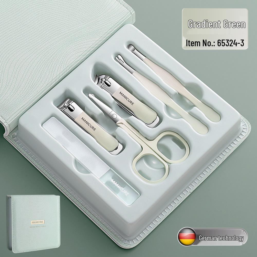 Gradient Color Nail Clipper Set: 6-Piece High-Gloss Clippers with Glass File and Pedicure Cover
