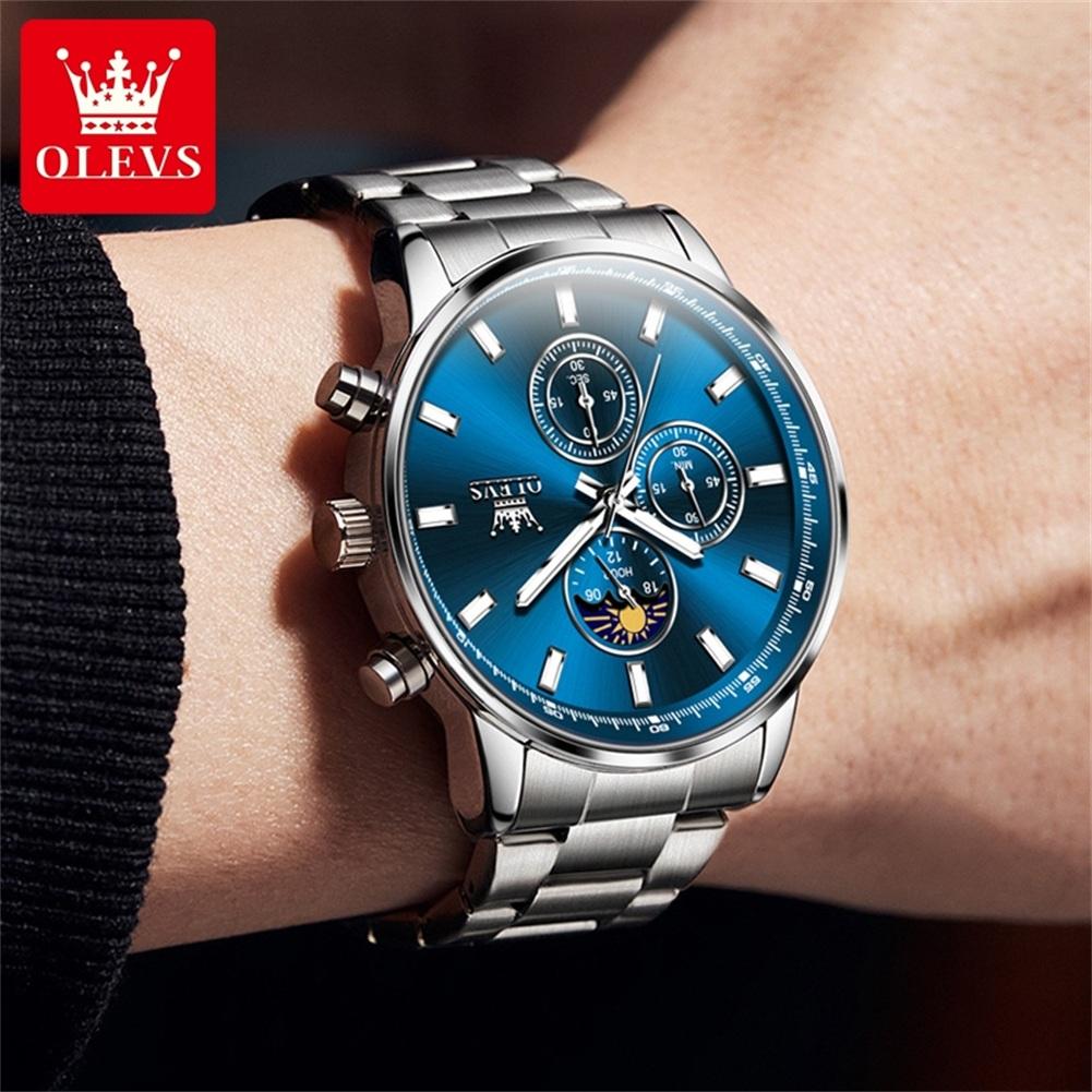 OLEVS 2902 Mens Watch Casual Fashion Simple Original Wristwatch For Men Waterproof Luminous Three Small Dial Reloj Box