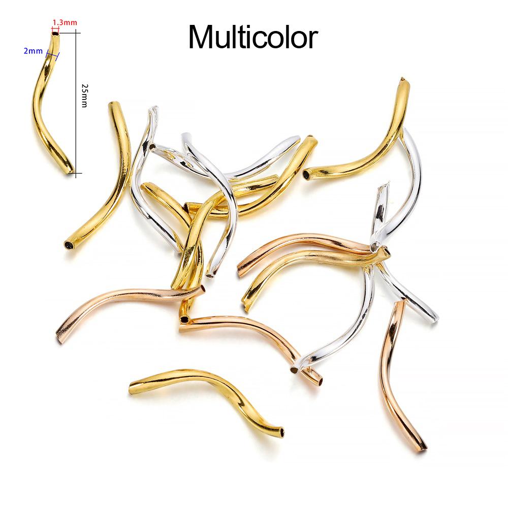 100pcs/lot Smooth Copper Curved Tube Spacer Beads Crimp End Connectors For Bracelet Necklace DIY Jewelry Making Accessories