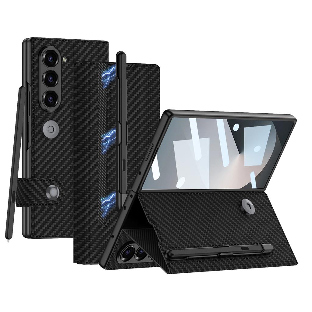 Samsung Z Fold6 Mobile Phone Case Folding Screen Carbon Fiber Shell Film Ultra Thin All Inclusive with Pen Slot Stylish Thin