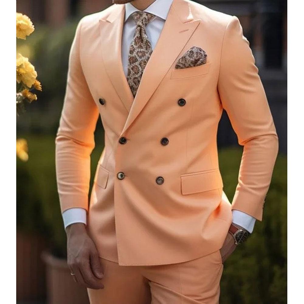 Fashion Peak Lapel Suits for Men Wedding Party Tuxedo 2 Piece Slim Fit Formal Business Casual Double Breasted Male Suit 2025