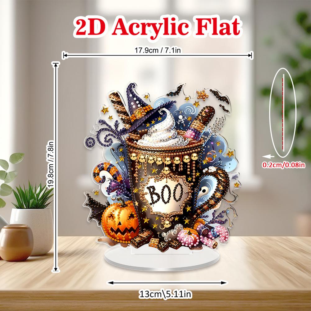 2D Flat Halloween DIY Diamond Painting Desktop Ornaments Kit Diamond Painting Desktop Decorations for Home Office Desktop Decor