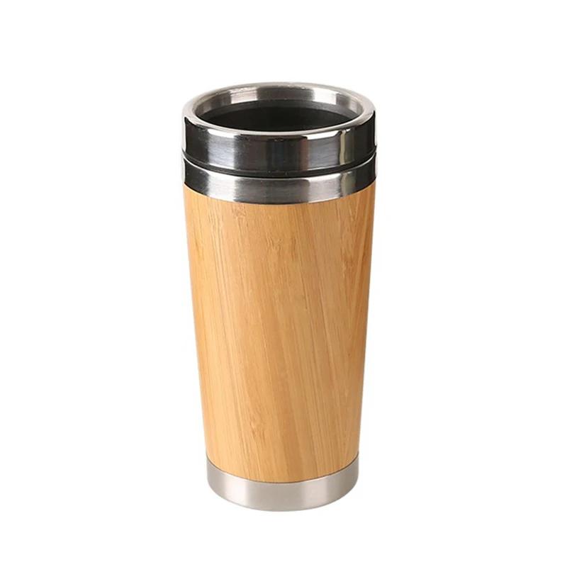 450ml Bamboo Coffee Cup Stainless Steel Thermos Water Bottle Flip Lid Eco-Friendly Travel Cup Portable For Retirement Gift