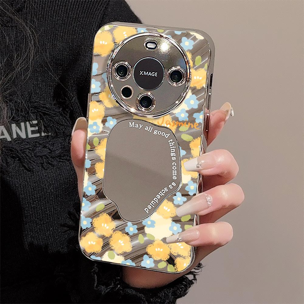 Mirror Phone Case for iPhone 16 11 13 14 for 16 Pro 12 13 15 16 Pro Max for Samsung A15 A16 A35 A55 Cute Cloud Flower Puppy Electroplated Phone Case