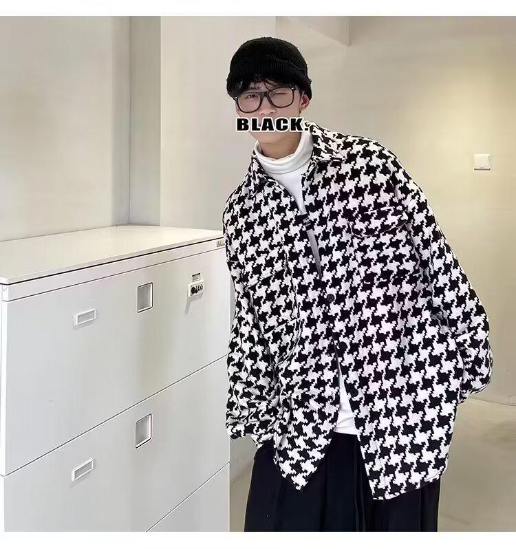 Hong Kong-Style Plaid Men's Jacket - 2024 Spring/Autumn Korean Fashion, Loose Hip-Hop Youth Cardigan.