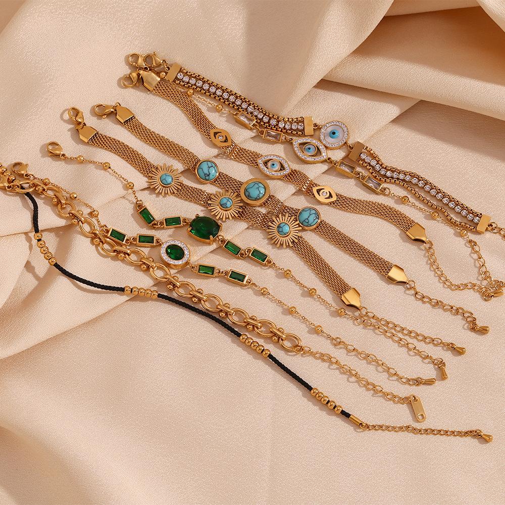 Elegant Bracelets Women Natural Stone Green Retro Rope Chain Bracelet 18k Gold Plated Waterproof Non Tarnish Bangle ALN2512515