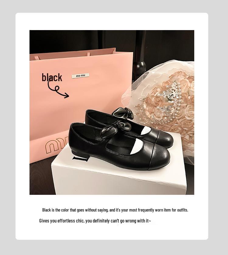 Cowhide 2025 Spring Bow Ballet Flats: Women's Genuine Leather Round Toe Mary Janes