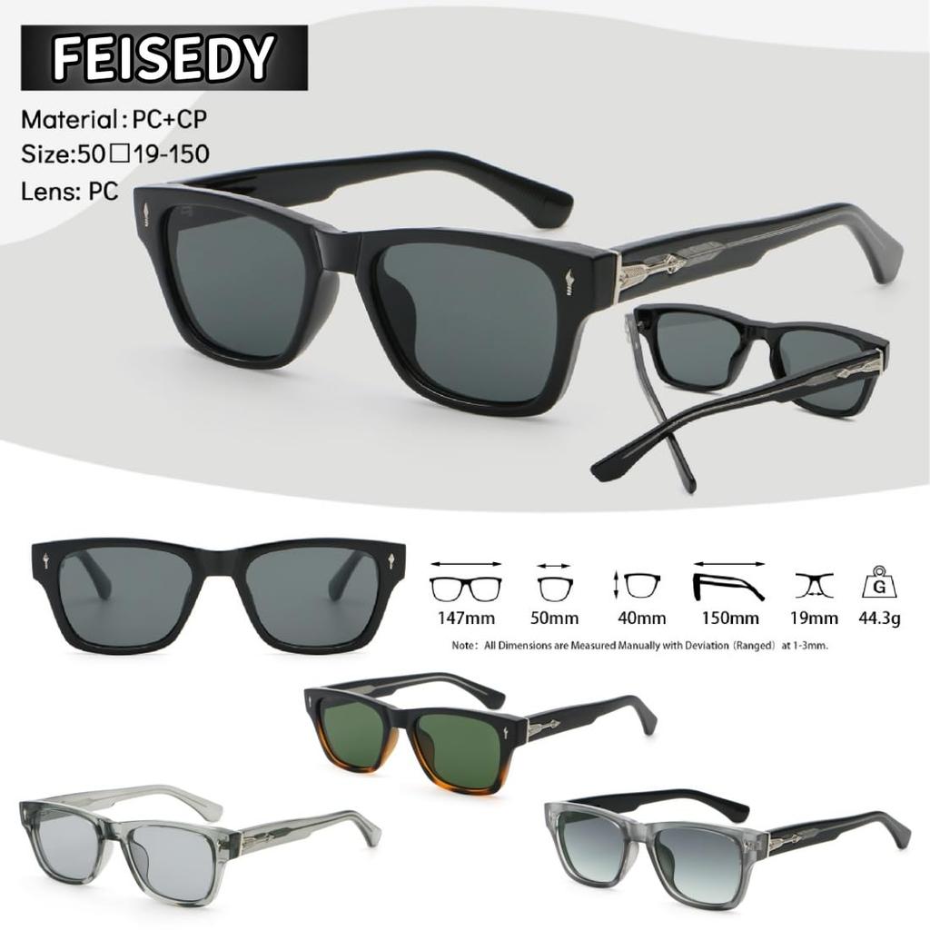 Thick UV400 for Retro B1547 [FEISEDY] Men's Sunglasses, Frame, Protection, Stylish, Popular, Driving, Fishing, Hiking, Fashion, Style,