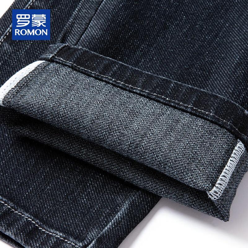 ROMON Men's Thick Autumn/Winter Stretch Straight-Leg Jeans