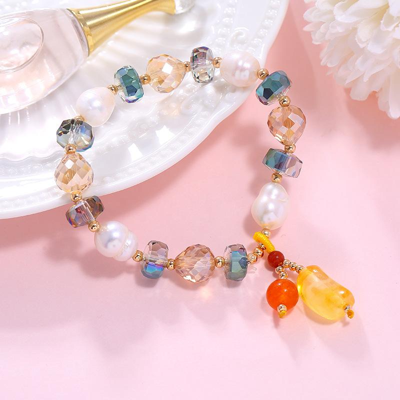 

Нишевый ретро жемчужный кристальный браслет для девочки, милый, с характером, универсальный, из натурального камня, браслет из розового кристалла, аксессуары