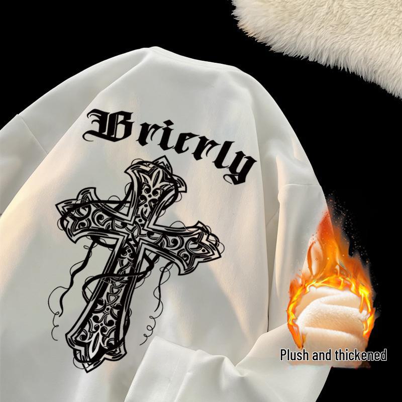 Herren Trendiger Hongkong-Stil Langarm-Innenpullover - Plus Samt, Kapuzenlos, Frühling/Herbst/Winter