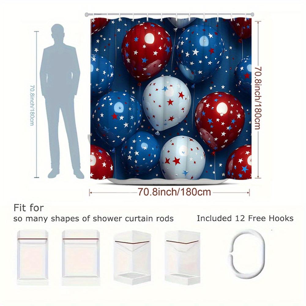 

1Pc Independence Day Theme Balloon Pattern Shower Curtain, Polyester Fabric With 12 Hooks, 70. 8X70. 8 Inches W60H190(CM)-1 Pcs