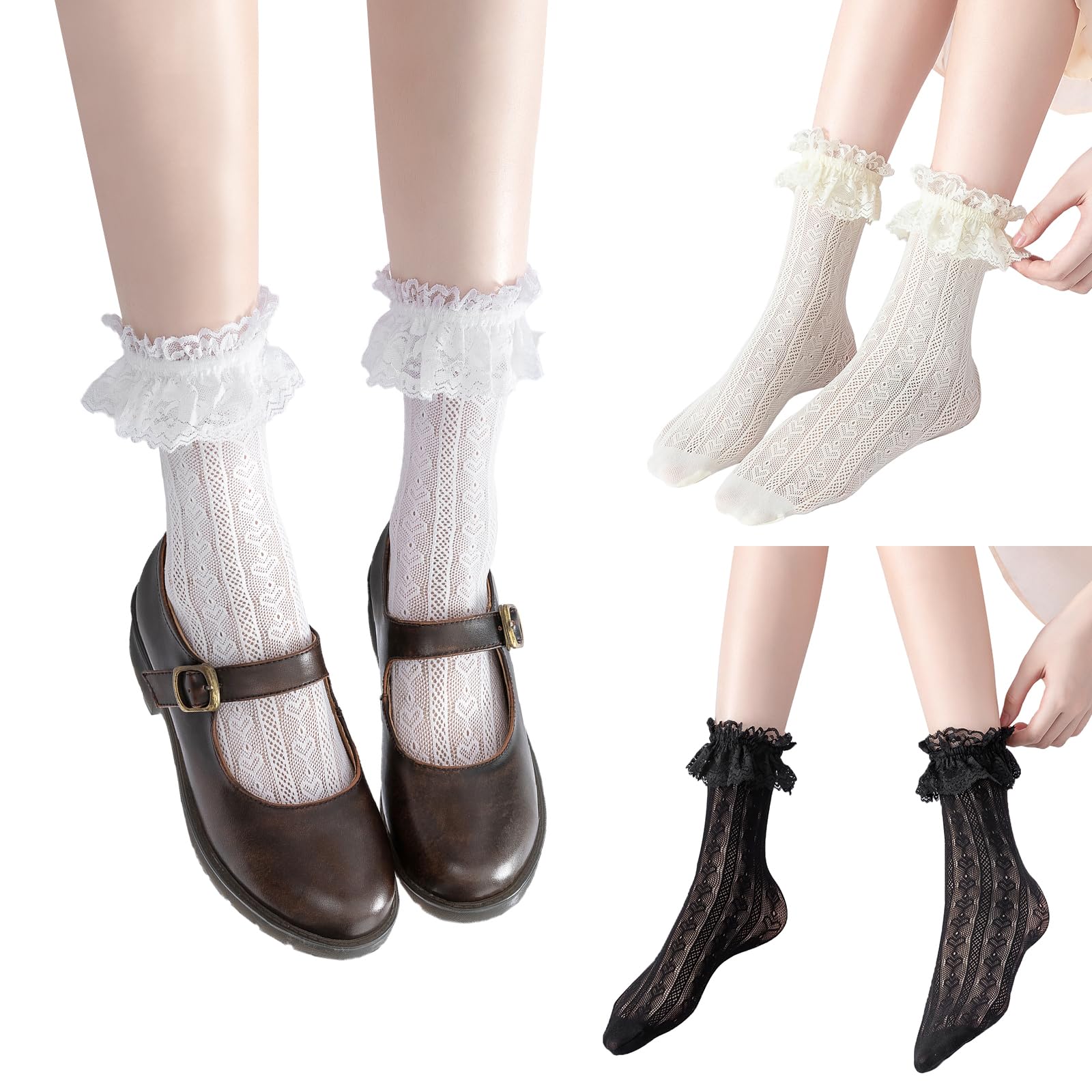 

LittleForBig Women s Glitter Socks [Fluffy Heart] Crew Socks 3-Piece Set in Black, White, and Amber