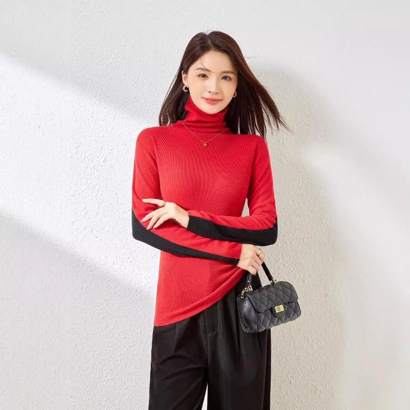 

Silk wool contrasting color splicing knitted sweater autumn new pullover with long-sleeved turtleneck sweater women s top 120 (110-67.5 kg)