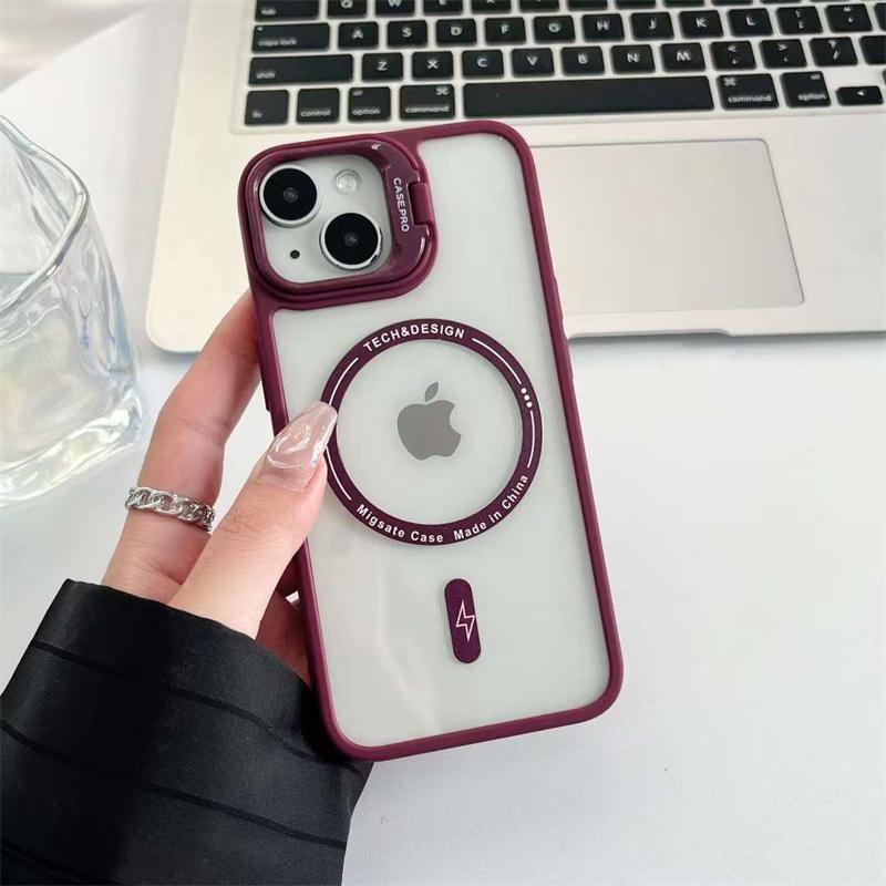 Lüks Görünmez Standı Manyetik Telefon Kılıfı iPhone 15 14 13 12 11 Pro Max Şeffaf Darbeye Dayanıklı Kapak