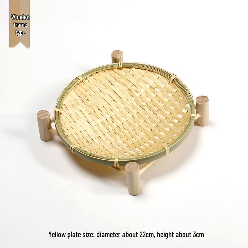 Handmade Bamboo Woven Basket Set - Round Winnowing Basket and Snack Plate for Hotel or Restaurant Use