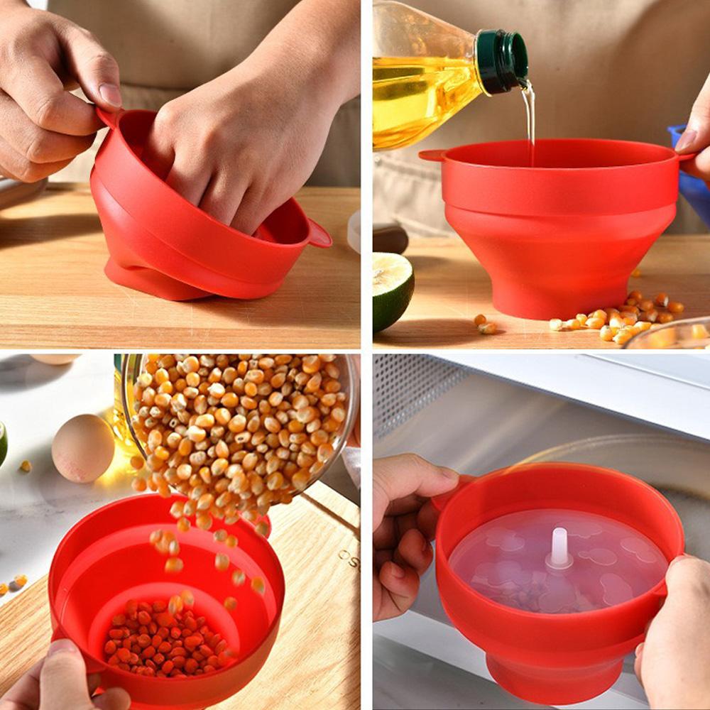 Nuova Ciotola Pieghevole in Silicone per Popcorn Fatto in Casa, Secchiello Pieghevole per Popcorn al Microonde con Manico e Coperchio, Ciotole per Frutta e Cibo, Strumenti Fai-da-Te per la Cucina