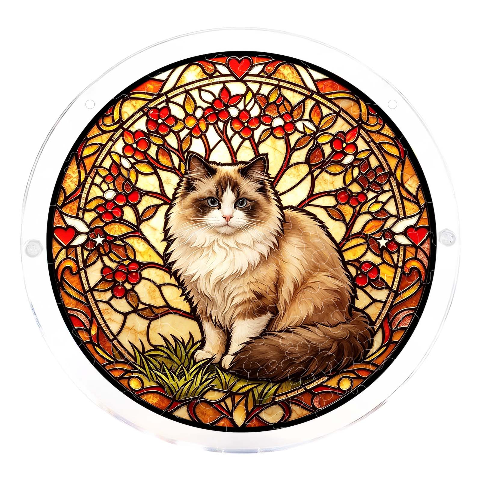 

Acrylic Puzzle Suncatcher Hanging Ornament with Cat and Lotus Design for Window Decoration Home Art Display Gift One Size